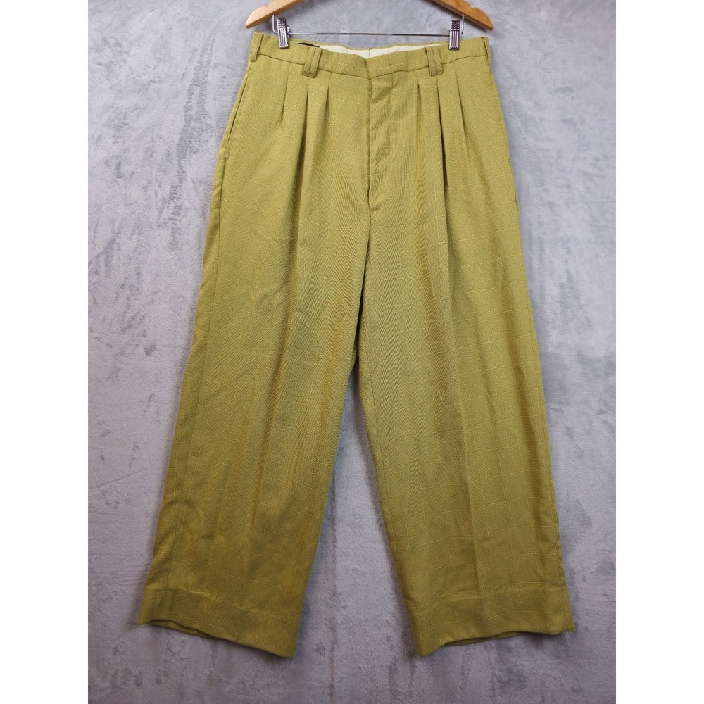 Smokey Joe's Pant 34x27.5 Yellow Plaid Pleated Rockabilly Relaxed Baggy Wide Leg